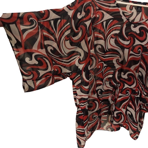 Chaps Retro Sheer Layer Blouse Y2K Bold Artsy Sophisticated Pull Tie Waist 2X - Picture 5 of 9
